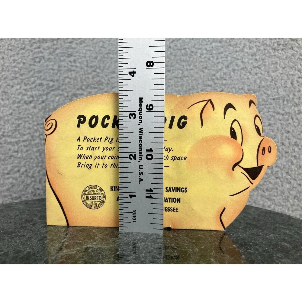 Vintage 50s Anthropomorphic Pocket Pig Quarter Savings Book Kingsport Tennessee